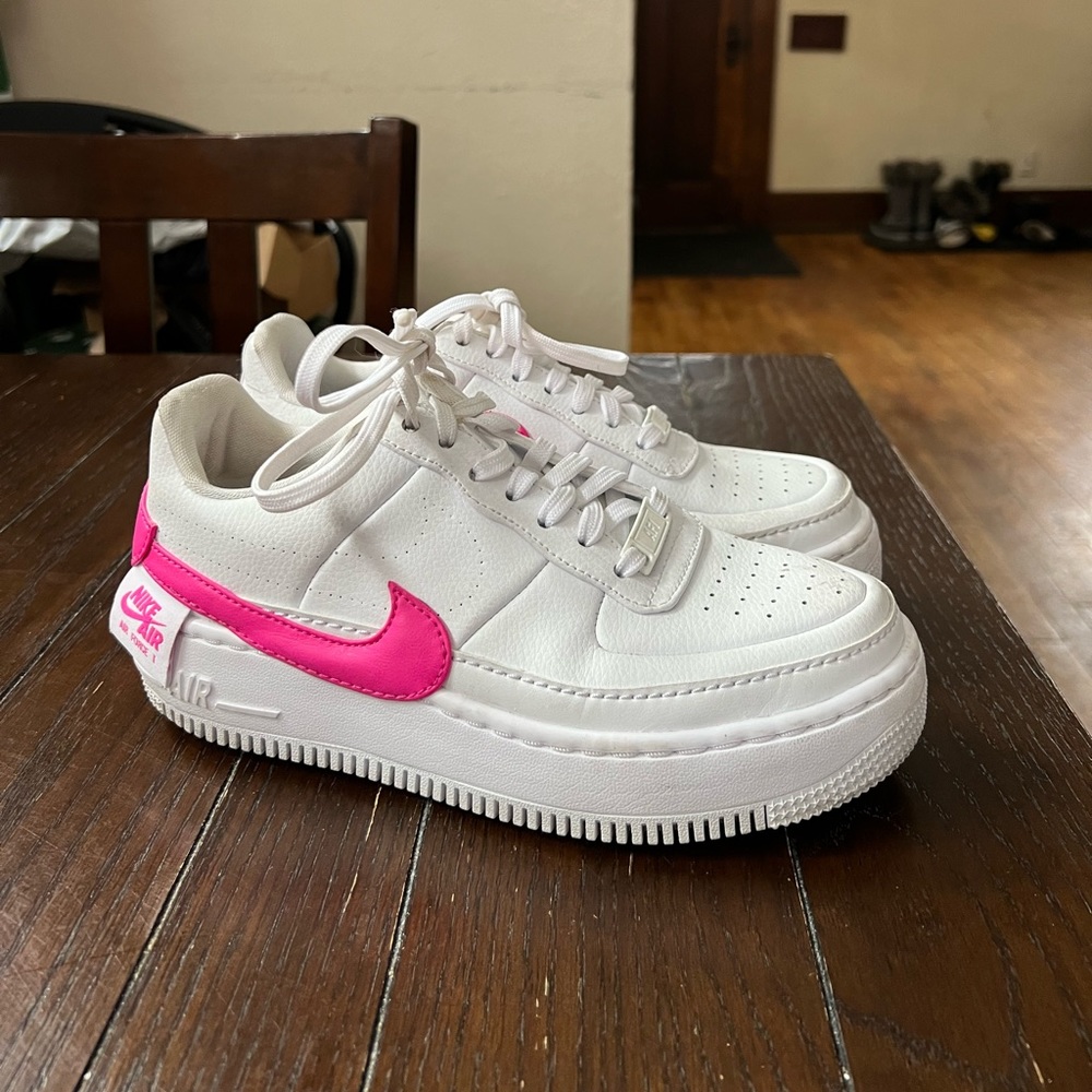 Hot pink & white Nike Air Force